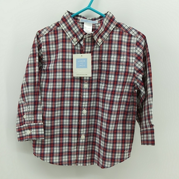NWT Janie and Jack Button Down Plaid Gingham 100% Cotton Red 12-18 Months - Picture 4 of 6